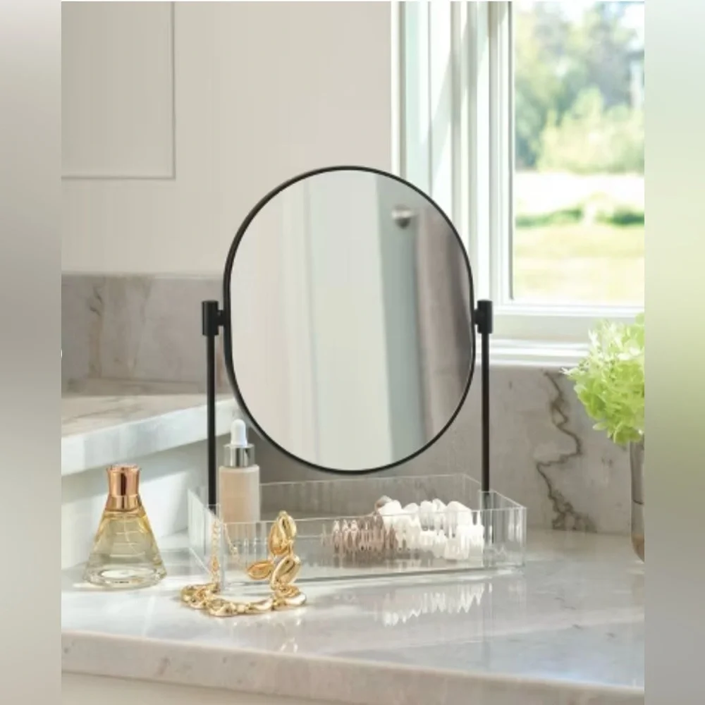 New Threshold Clear Ribbed Acrylic Tray with Black Mirror